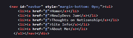 A screenshot of my page source, which shows that Neocities does NOT see that I lovlingly put links in there